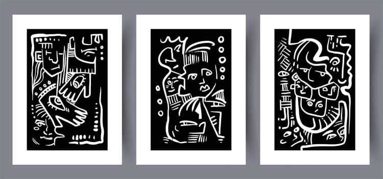 Printable wall art vector poster set vector. Vector illustrationPrintable wall art vector poster set. Hand drawn minimalism design for scandinavian interior.