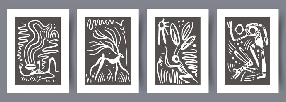 Scandinavian abstract vector print set vector style. Printable wall art vector poster set. Hand drawn minimalism design for scandinavian interior.