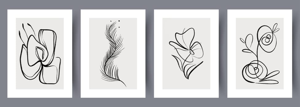 Printable wall art vector poster set vector. Vector illustrationPrintable wall art vector poster set. Hand drawn minimalism design for scandinavian interior.