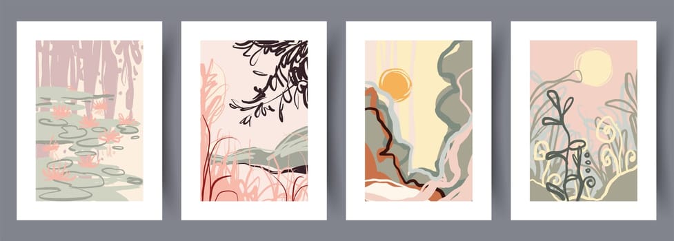 Scandinavian abstract vector print set vector style. Printable wall art vector poster set. Hand drawn minimalism design for scandinavian interior.