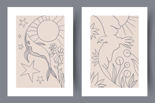 Printable wall art vector poster set vector. Vector illustrationPrintable wall art vector poster set. Hand drawn minimalism design for scandinavian interior.