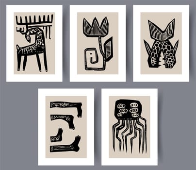 Printable wall art vector poster set vector. Vector illustrationPrintable wall art vector poster set. Hand drawn minimalism design for scandinavian interior.