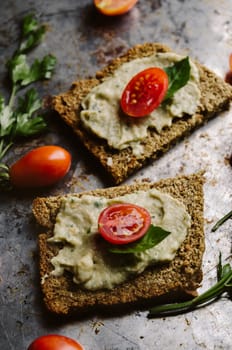 Mediterranean cuisine with eggplant, tomato and basil