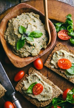 Mediterranean cuisine with eggplant, tomato and basil