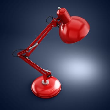 Red desk lamp isolated on black background
