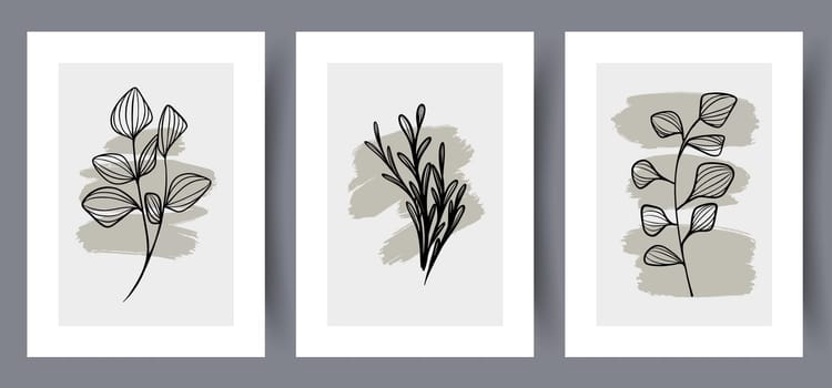 Printable wall art vector poster set vector. Vector illustrationPrintable wall art vector poster set. Hand drawn minimalism design for scandinavian interior.