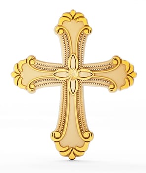 Gold cross isolated on white background.