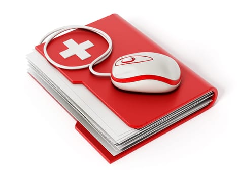 Computer mouse standing on medical folder.
