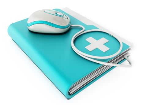 Computer mouse standing on medical folder.