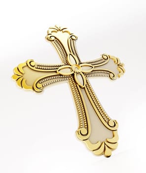 Gold cross isolated on white background.