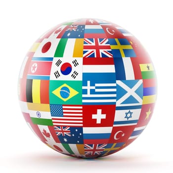 International country flags on the globe isolated on white background
