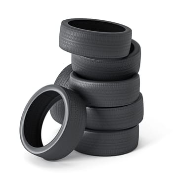 Tyre stack isolated on white background