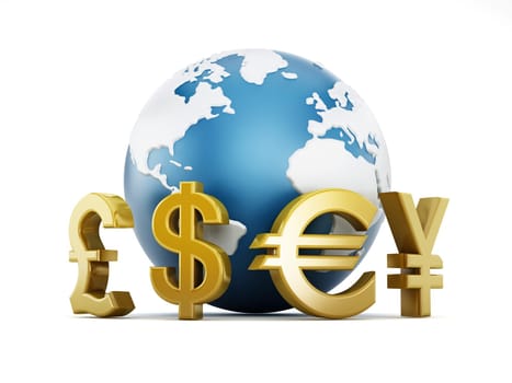 Gold currency symbols around the globe