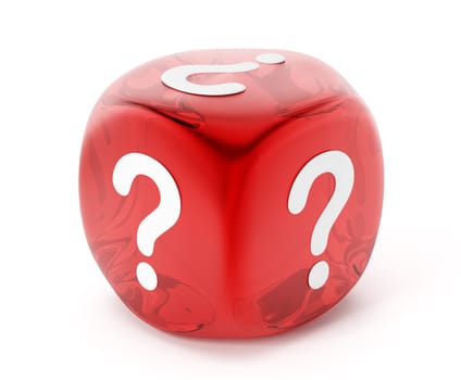 Dice with question mark symbol isolated on white background