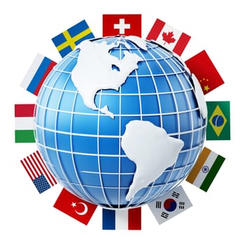 International country flags on the globe isolated on white background