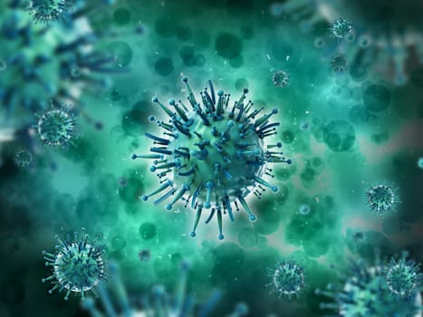 Virus or bacteria on green background