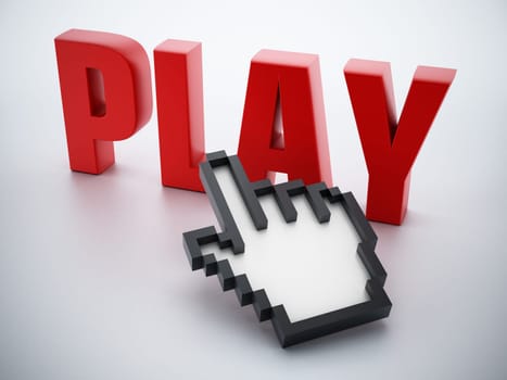 Hand cursor on red play word.