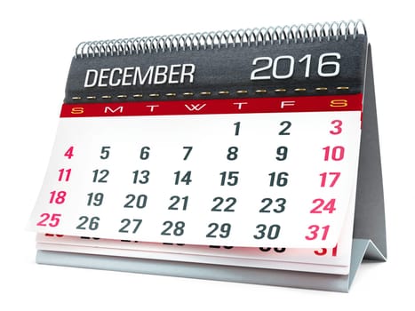 December 2016 desktop calendar isolated on white background