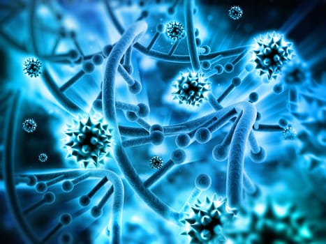 DNA strands background with blue color tones.