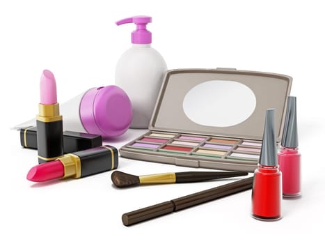 Makeup tools on white background