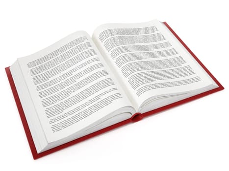 Open book with fictitious lorem ipsum text
