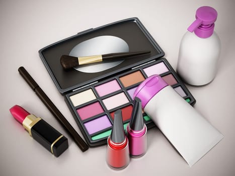 Makeup tools on white background