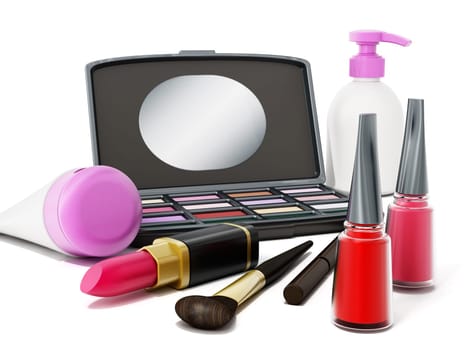 Makeup tools on white background