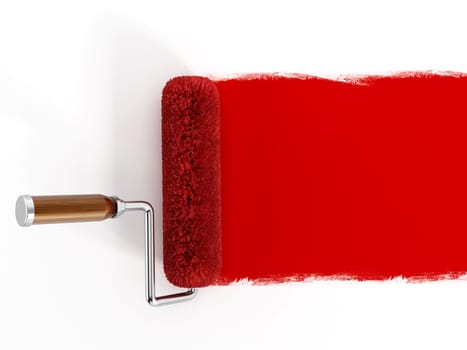 Red paint roller isolated on white background.