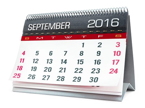 September 2016 desktop calendar isolated on white background