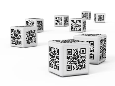 QR code cubes isolated on white background
