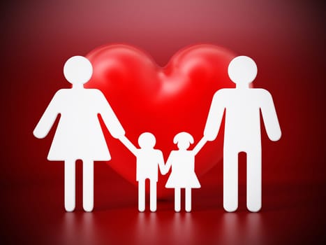 Family members holding hands on red, heart background