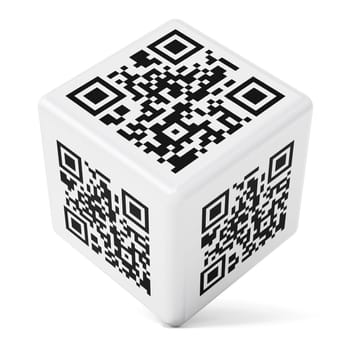 QR code cube isolated on white background