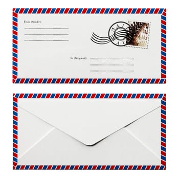Enveloppe front and back design isolated on white background