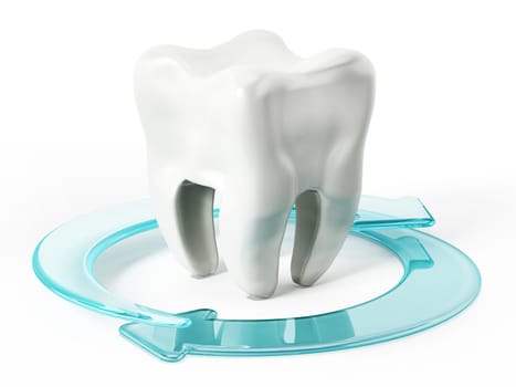 Turning arrows around the white tooth