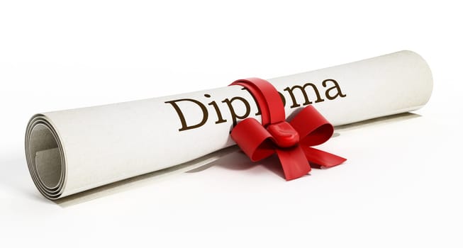 Rolled up diploma isolated on white background