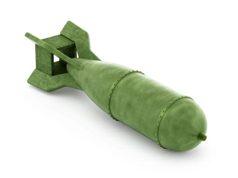 Old green bomb isolated on white background
