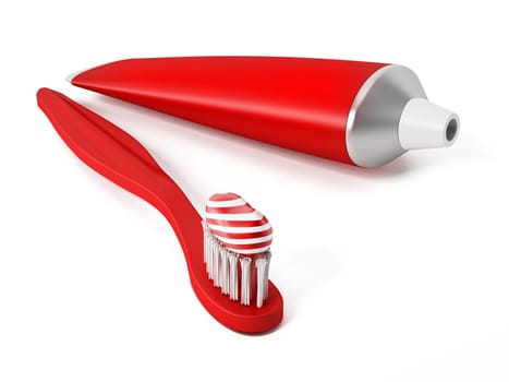 Toothpaste and toothbrush isolated on white background
