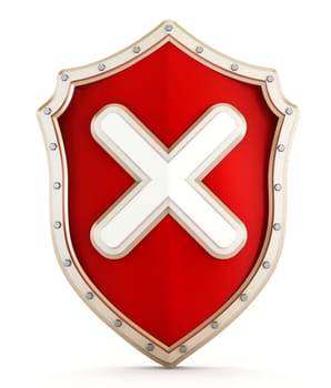 Red shield with cross icon isolated on white background