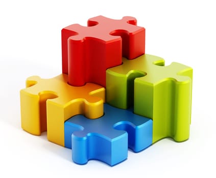 Multi colored puzzle pieces isolated on white background