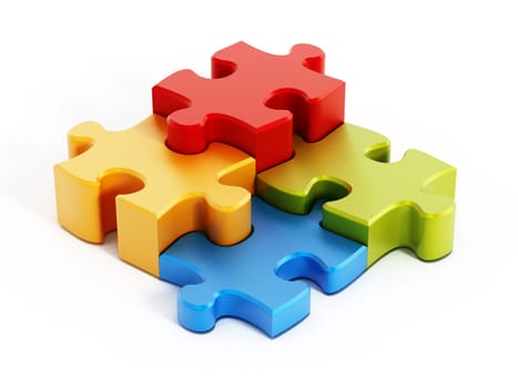 Multi colored puzzle pieces isolated on white background