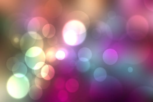 Abstract gradient purple pink yellow blue background texture with blurred bokeh circles and lights. Space for design. Beautiful backdrop illustration.