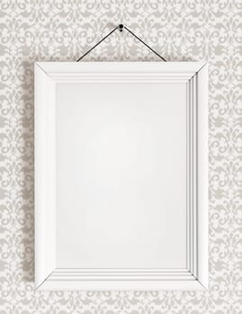 Blank picture frame on wallpaper pattern