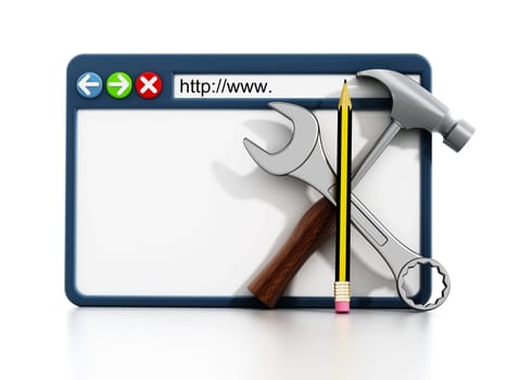 Website construction concept with webpage and hand tools