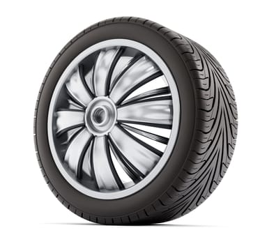 Car wheel and tyre isolated on white background