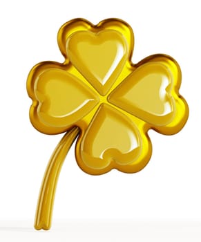 Golden four leaf clover isolated on white background