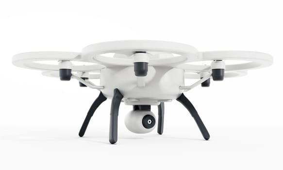 Drone with six propellers isolated on white background