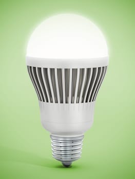 Energy saving LED lightbulb on green background