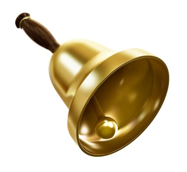 Gold school bell isolated on white background