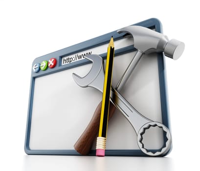 Website construction concept with webpage and hand tools