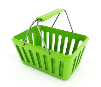 Empty shopping basket with percentage icon isolated on white background